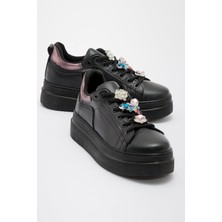 Ccway Kaydırmaz Kadın Spor Ayakabı Siyah Gümüş