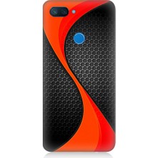 Teknomeg Xiaomi Mi 8 Lite Uyumlu Turuncu Siyah Karbon Desenli Silikon Kılıf