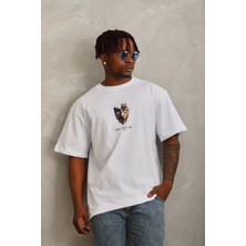 Tarz Yeri Oversize Baskılı Bisiklet Yaka T-Shirt - Beyaz -