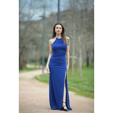 Butik Halter Yaka Zincirli Uzun Abiye Elbise