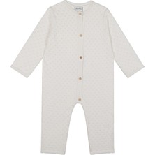 Antebies Beyaz Jakarlı Tahta Düğmeli Triko Uzun Kollu Kız Bebek Patiksiz Tulum