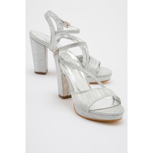 Ccway Kadın Simli Topuklu Ayakkabı Gümüş