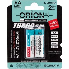 Orion Ni-Mh AA 2700mAh 2 Adet Şarj Edilebilir Kalem Pii