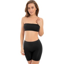 COTTONHILL Cottonhill Premium - Kadın Siyah Ultra-Rahat Seamless Yüksek Bel Uzun Paça Boxer