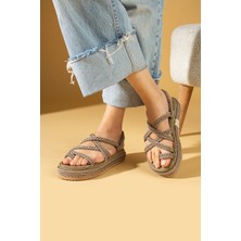 Pembe Potin Kalın Taban Parmak Arası Hasır Kadın Sandalet 30-13-24