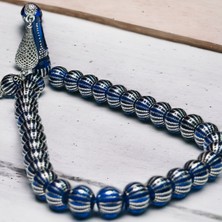 Hicaz Tesbih El Yapımı Özel Yapım Gümüş Işlemeli Ateş Kehribar Tesbih
