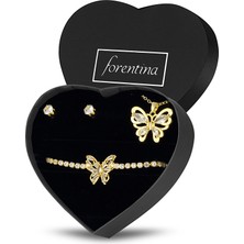 Forentina Altın Kaplama Kelebek Kolye Bileklik Küpe Hediye Set PS3203