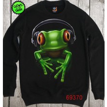 Ayakuydur Yeşil Kurbağa Baskılı Siyah Erkek Sweatshirt