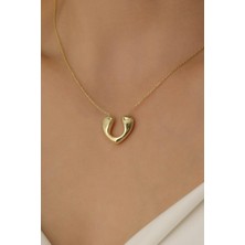 Nox Jewelry 14 Ayar Mikron Altın Kaplama Bombeli Kalp Formlu Modern Gümüş Kolye - CN00219