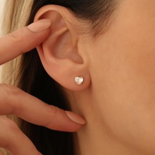 Nox Jewelry 14K Altın Kaplama Kalp Kesim Tektaş Gümüş Küpe - ES00117