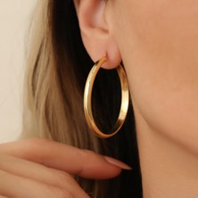 Nox Jewelry 14 Ayar Altın Kaplama Büyük İçi Boş Yarım Bombe Halka Küpe – Hafif Şık Büyük Boy Küpe - E00236