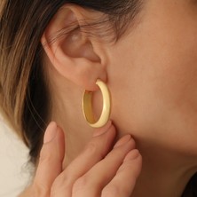 Nox Jewelry 14 Ayar Altın Kaplama Yarım Bombe Halka Küpe – Kalın Parlak Minimal Şık Küpe - E00237