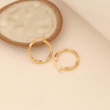 Nox Jewelry 14 Ayar Altın Kaplama Burgu Halka Gümüş Küpe – Dokulu Parlak Minimal Günlük Şık Küpe - E00241