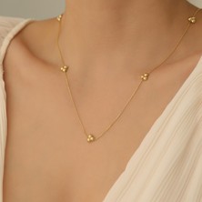 Nox Jewelry 14 Ayar Mikron Altın Kaplama Üç Küre Formlu Minimal Gümüş Kolye - CN00222