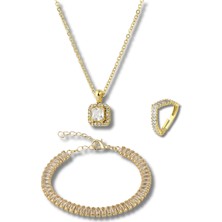 Forentina Altın Kaplama Baget Kolye Bileklik Yüzük Takı Seti PS3188