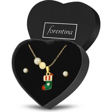 Forentina Altın Kaplama Yılbaşı Figürlü Kolye Küpe Takı Seti PS3236