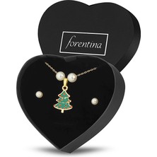 Forentina Altın Kaplama Çam Ağacı Kolye Küpe Takı Seti PS3233