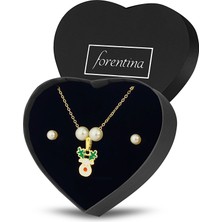 Forentina Altın Kaplama Yılbaşı Geyiği Kolye Küpe Takı Seti PS3235