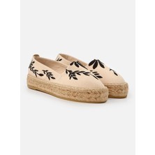Su Espadril Nataly Ekru-Siyah Kadın Düz Espadril