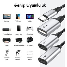 Livx 3 In 1 Type C To 2*type C ve USB Çevirici Dönüştürücü 60W 15 cm Kablolu Otg Adaptör Gri Tbl-01