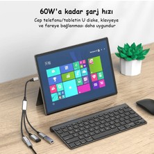 Livx 3 In 1 Type C To 2*type C ve USB Çevirici Dönüştürücü 60W 15 cm Kablolu Otg Adaptör Gri Tbl-01