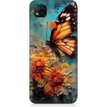 Teknomeg Xiaomi Redmi 9c Uyumlu Altın Kelebek ve Papatya Desenli Silikon Kılıf