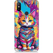 Teknomeg Xiaomi Mi A2 Lite Uyumlu Renkli Sevimli Kedi Desenli Silikon Kılıf