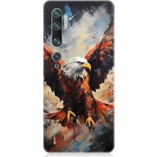 Teknomeg Xiaomi Mi Note 10 Uyumlu Beyaz Başlı Siyah Kartal Desenli Silikon Kılıf
