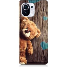 Teknomeg Xiaomi Mi 11 Pro Uyumlu Ayıcık Aşk ve Kalplar Desenli Silikon Kılıf