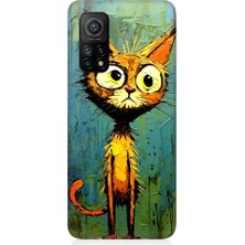 Teknomeg Xiaomi Mi 10T Pro Uyumlu Meraklı Şapşik Kedi Desenli Silikon Kılıf