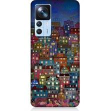 Teknomeg Xiaomi Mi 12T Pro Uyumlu Minyatür Evler ve Gece Desenli Silikon Kılıf