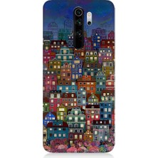 Teknomeg Xiaomi Redmi Note 8 Pro Uyumlu Minyatür Evler ve Gece Desenli Silikon Kılıf