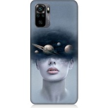 Teknomeg Xiaomi Redmi Note 10 Uyumlu Kadın ve Evren Desenli Silikon Kılıf