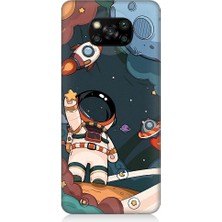 Teknomeg Xiaomi Poco X3 Uyumlu Sevimli Astronot Uzay Macerası Desenli Silikon Kılıf