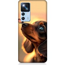 Teknomeg Xiaomi Mi 12T Pro Uyumlu Sevimli Köpek ve Kelebek Desenli Silikon Kılıf