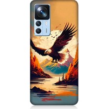 Teknomeg Xiaomi Mi 12T Pro Uyumlu Uçan Siyah Beyaz Kartal Desenli Silikon Kılıf