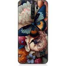 Teknomeg Xiaomi Redmi 9 Uyumlu Kelebek ve Çiçek Desenli Silikon Kılıf