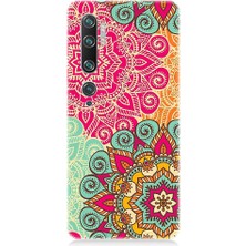 Teknomeg Xiaomi Mi Note 10 Uyumlu Tribal Mandala Çiçek Desenli Silikon Kılıf