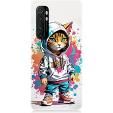 Teknomeg Xiaomi Mi Note 10 Lite Uyumlu Kapşonlu Sarmal Kedi Desenli Silikon Kılıf