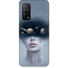 Teknomeg Xiaomi Mi 10T Pro Uyumlu Kadın ve Evren Desenli Silikon Kılıf
