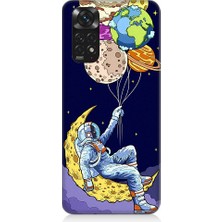 Teknomeg Xiaomi Redmi Note 11 Uyumlu Astranot ve Gezegen Balonlar Desenli Silikon Kılıf