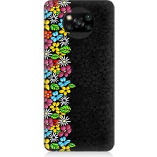 Teknomeg Xiaomi Poco X3 Uyumlu Parlak Çiçekler ve Siyah Motif Desenli Silikon Kılıf