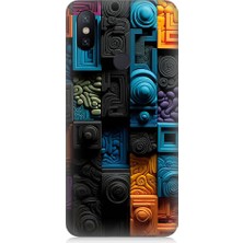 Teknomeg Xiaomi Mi A2 Lite Uyumlu Renkli Kareler ve Spiraller Desenli Silikon Kılıf