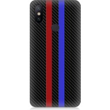 Teknomeg Xiaomi Redmi Note 6 Pro Uyumlu Bordo Mavi Karbon Desenli Silikon Kılıf