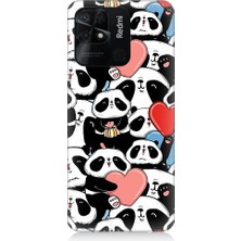 Teknomeg Xiaomi Redmi 10C Uyumlu Panda Aşkı ve Hediye Desenli Silikon Kılıf
