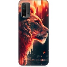 Teknomeg Xiaomi Redmi 9t Uyumlu Sarı Kırmızı Asil Aslan Desenli Silikon Kılıf