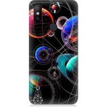 Teknomeg Xiaomi Redmi Note 6 Pro Uyumlu Sci Fi Gezegenler ve Vektörler Desenli Silikon Kılıf