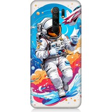 Teknomeg Xiaomi Redmi 9 Uyumlu Astranot ve Uzay Aracı Desenli Silikon Kılıf