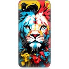 Teknomeg Xiaomi Redmi 7A Uyumlu Renli Boyalı Aslan Yüzü Desenli Silikon Kılıf