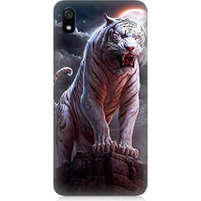 Teknomeg Xiaomi Redmi 7A Uyumlu Beyaz Savaşçı Kaplan Tiger Desenli Silikon Kılıf
